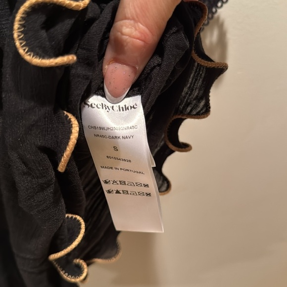 See By Chloe Dark Navy Blue embroidered sleeves Top Small - Picture 3 of 7